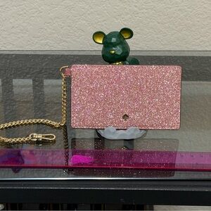 Kate Spade Pink Glitter Card Holder with Gold Chain Clasp